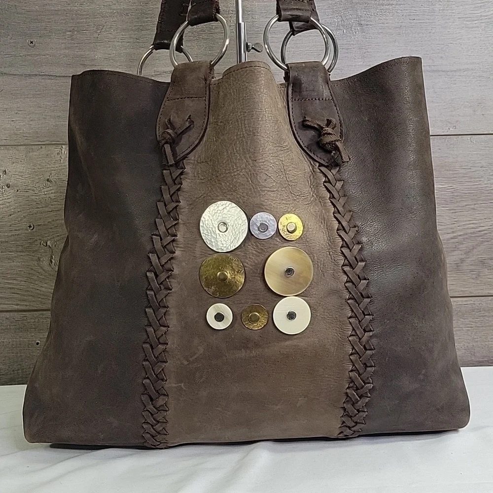Annabelle Thom Kenya Brown Leather Studded Tote Bag